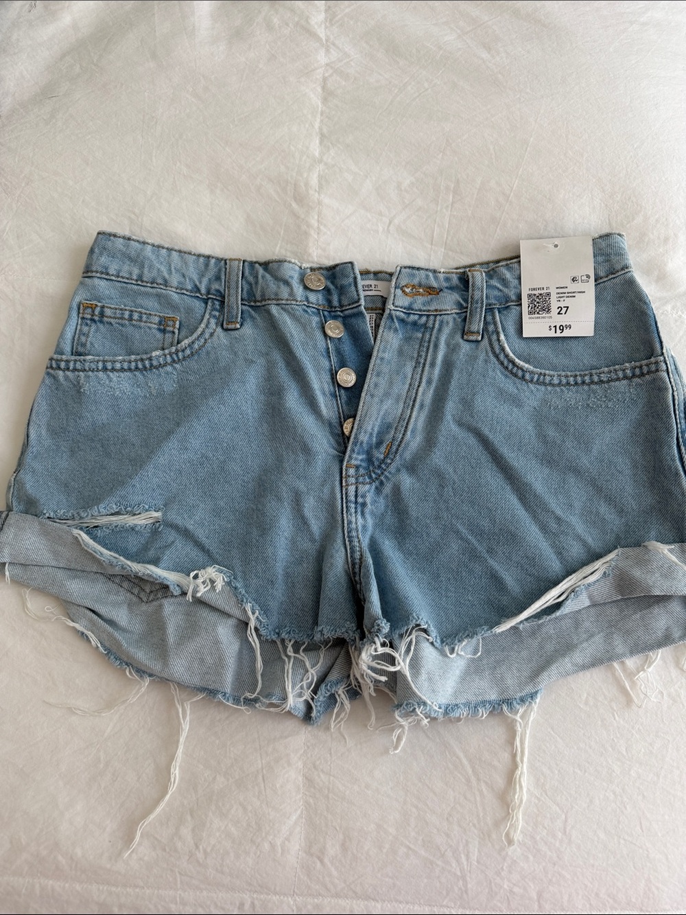 Forever 21 Light Blue Distressed High-Rise Denim Shorts